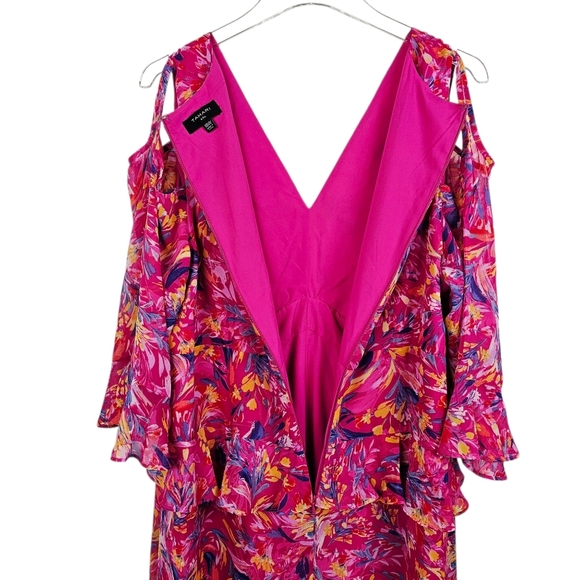 Tahari ASL Pink Printed Cold-Shoulder Asymmetric-Ruffle Dress NWT - Picture 14 of 16